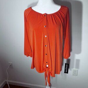 NWT - Notations Women's Orange Snapped Blouse - PXL